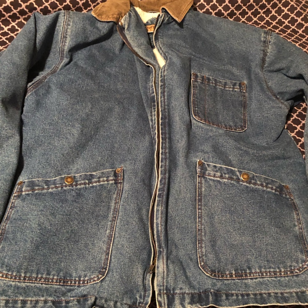 VTG Wrangler Denim Sherpa Trucker Jean Jacket Zip Men’s Size XL Blue 70s 80s